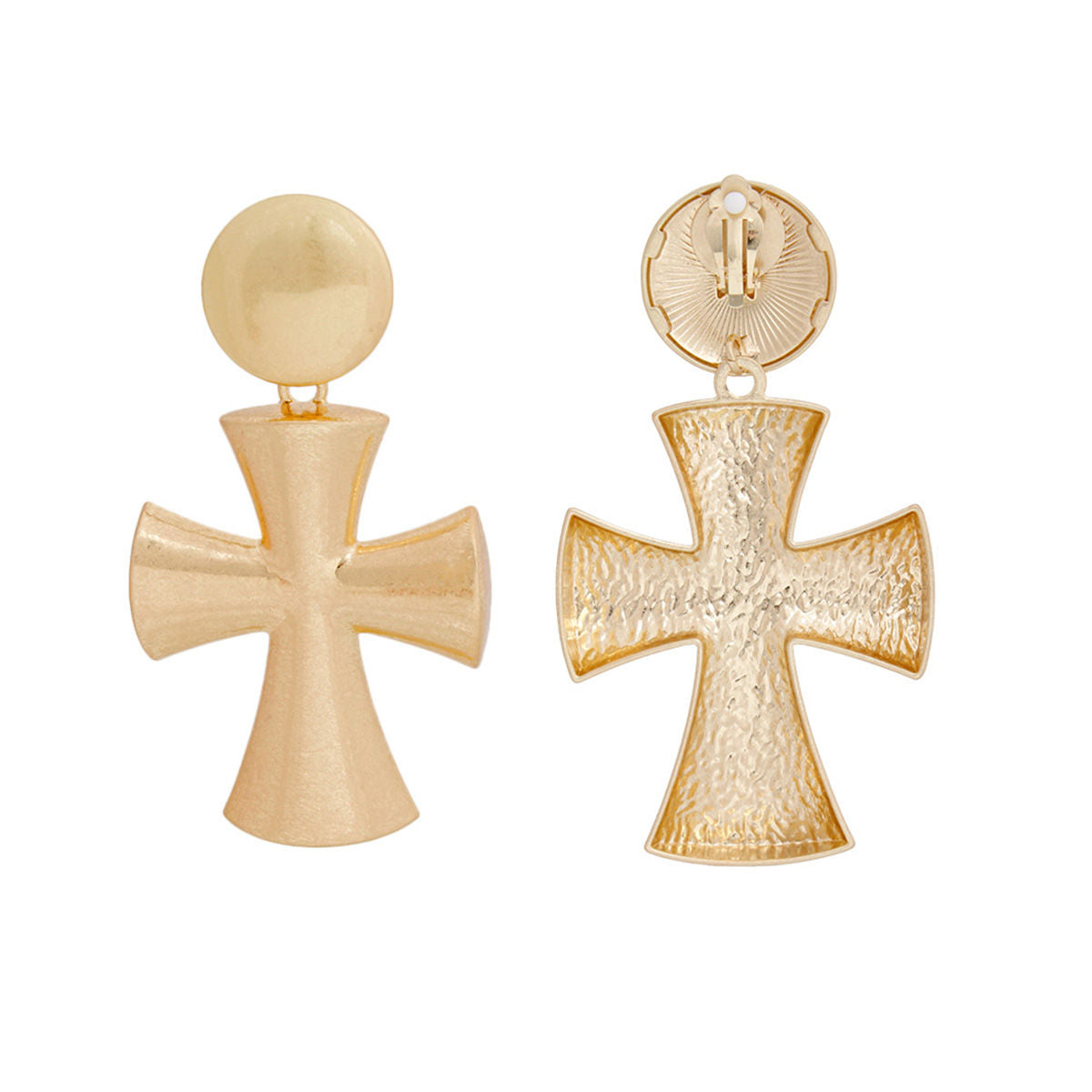 Clip Ons XL Matte Gold Cross Earrings for Women