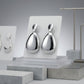 Clip On XL Silver Polished Curved Oval Earrings
