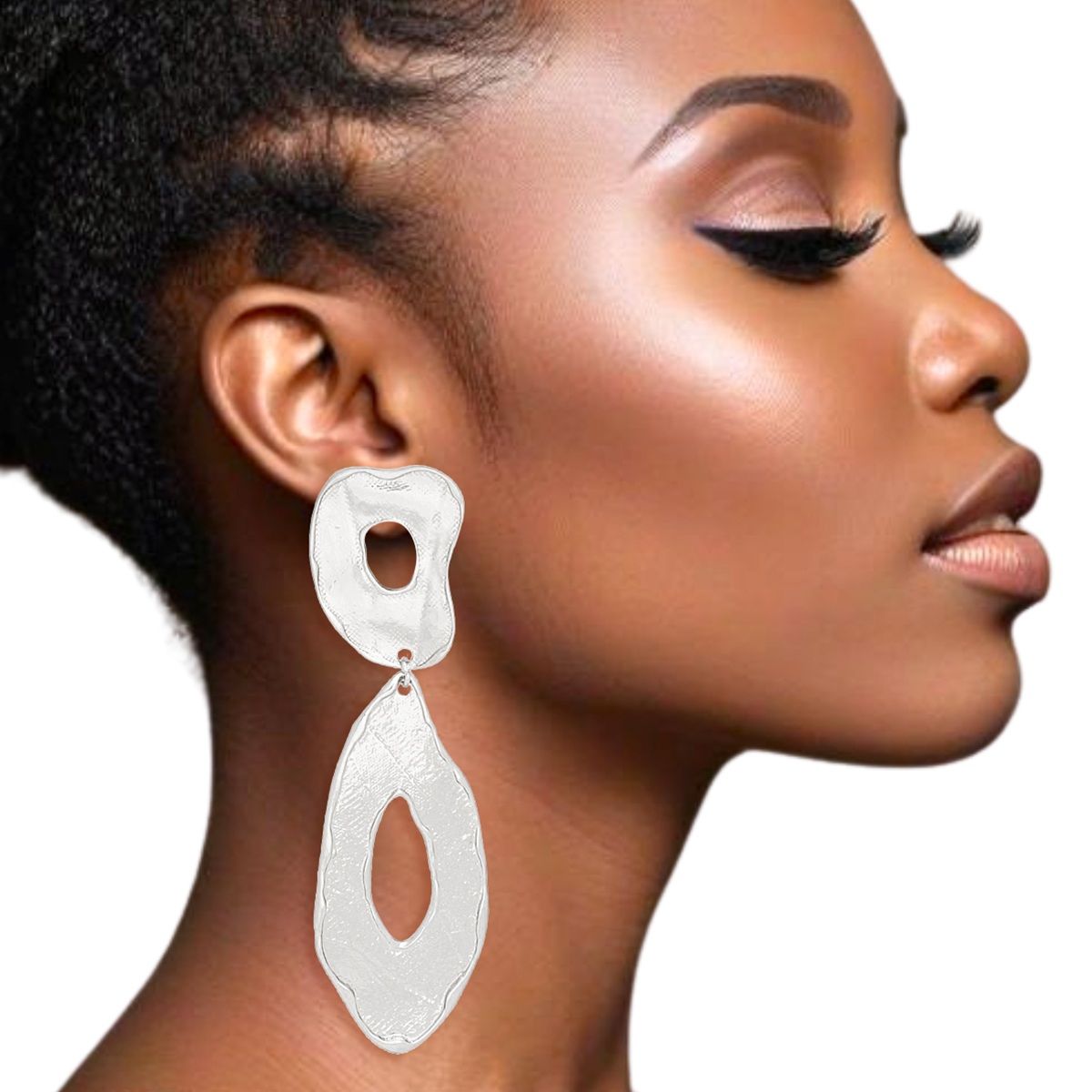 Clip On Silver Edgy and Raw Elongated Earrings