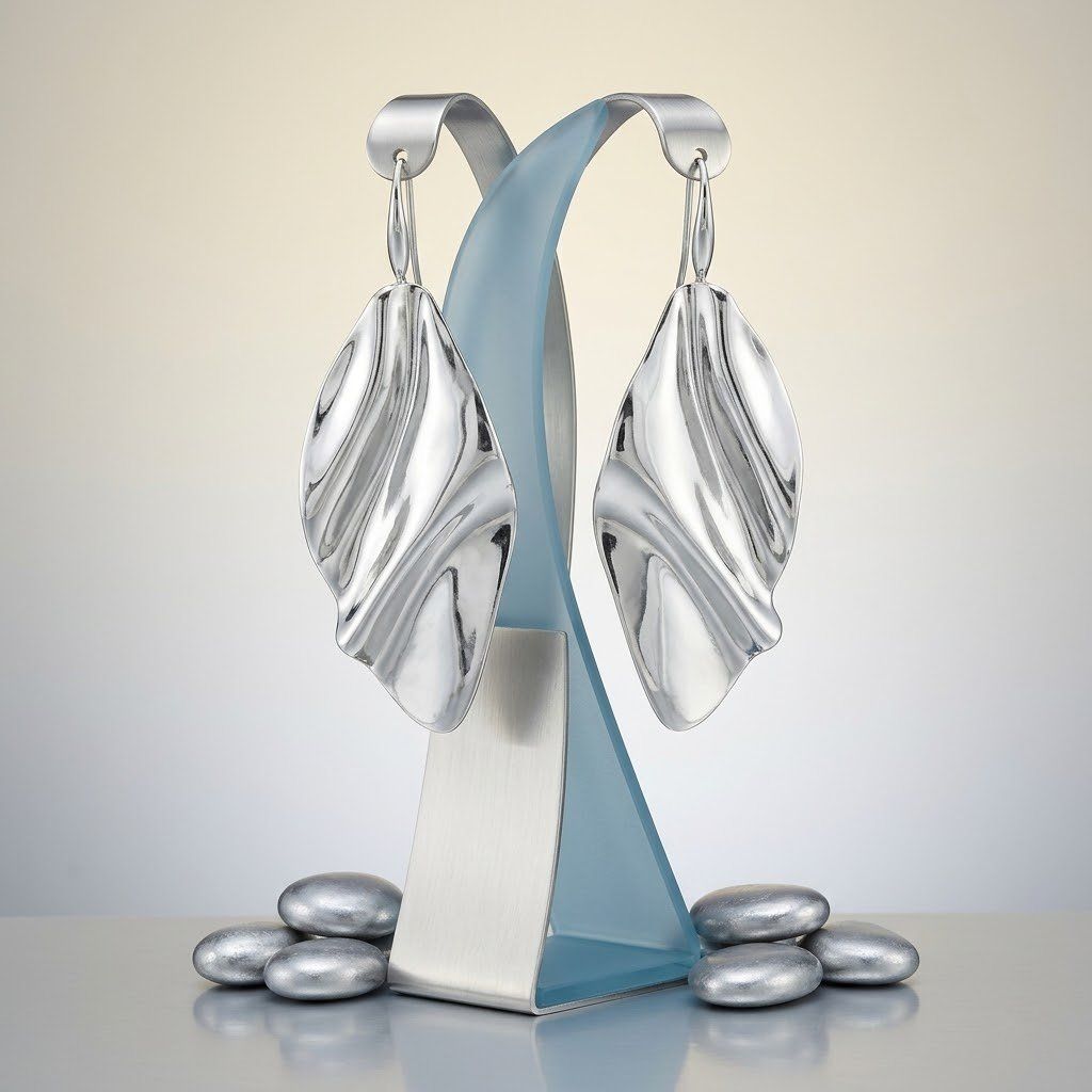 Clip On Silver Mirror Polish Melted Metal Earrings