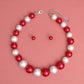 DST Red White Single Strand Chunky Pearl Necklace