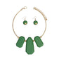 Bib Green Chunky Wood Gold Rigid Collar Necklace