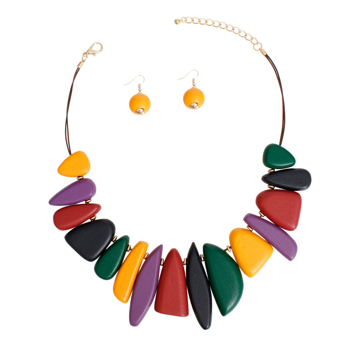 Bib Necklace Multi Wood Tribal Set for Women