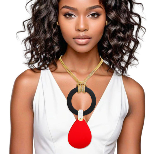 Necklace Long Red Teardrop Pendant Set Women