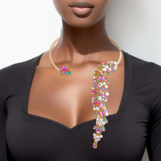 Necklace Pink Green Crystal Drop Choker for Women