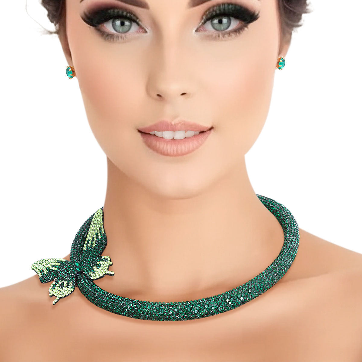 Choker Green Bling Butterfly Set for Women