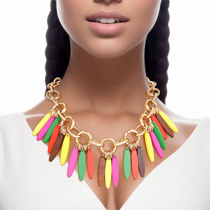 Necklace Tribal Multicolor Wood Fringe for Women