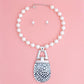 Necklace Pearl Silver Leopard Hinge Pendant Set