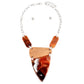 Necklace Wood Brown Marble Pendant Silver Set