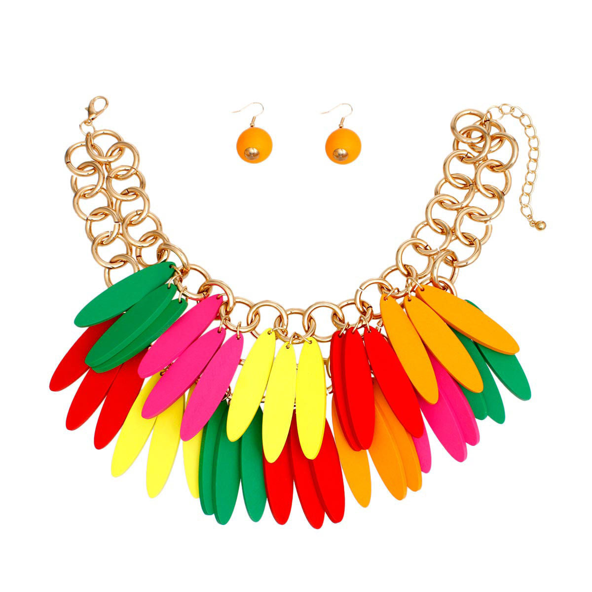 Choker Tribal Rainbow Wood Fringe Layered Set