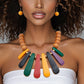 Bib Refined Tribal Multi Wood Curved Bead Necklace