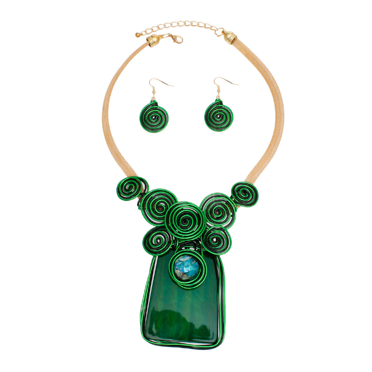 Necklace Vibrant Green Striped Pendant Set Women