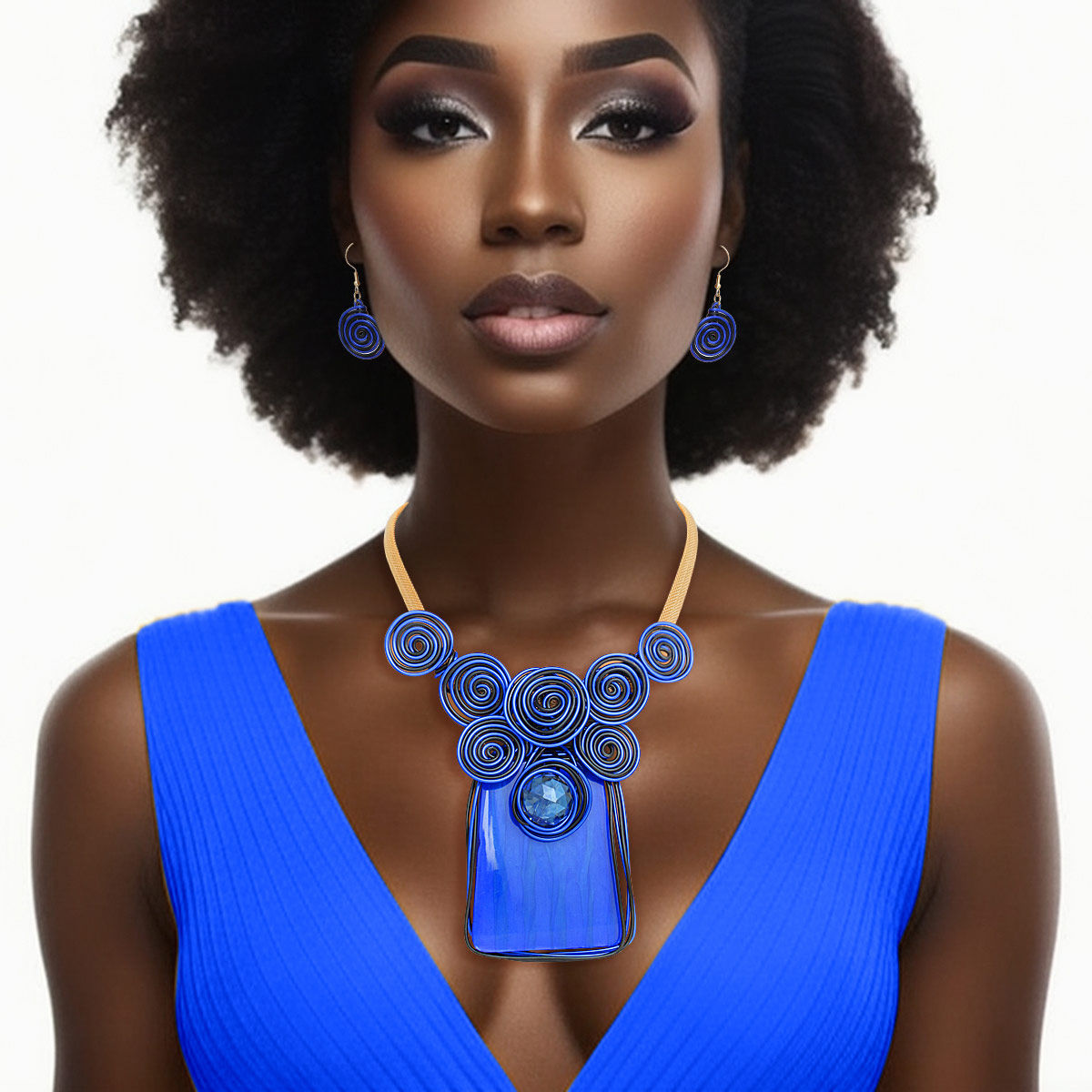 Necklace Vibrant Royal Blue Striped Pendant Set