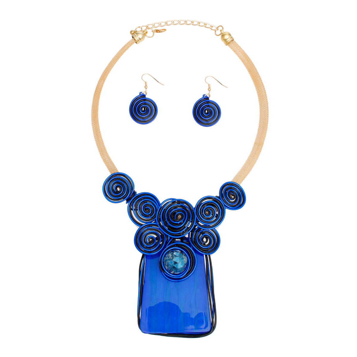 Necklace Vibrant Royal Blue Striped Pendant Set