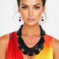 Beaded Eco-Chic Black Geo Wood Layered Necklace