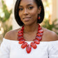 Toggle Chunky Red Bead Cord Tribal Necklace