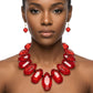 Toggle Chunky Red Bead Cord Tribal Necklace