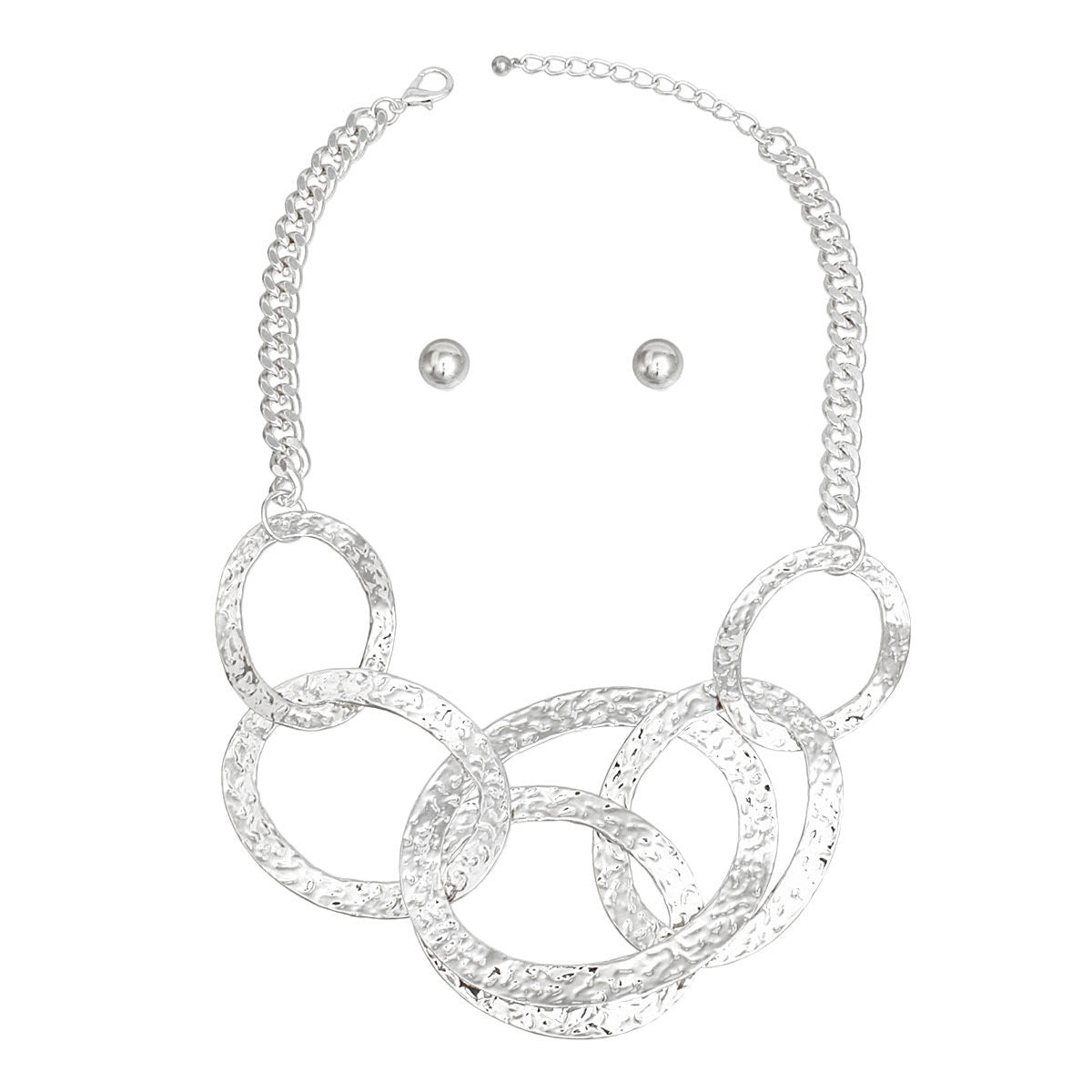 Bib Modernist Chunky Silver Oval Rings Necklace