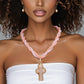 Pendant Pink Twisted Bead Marbled Cross Necklace