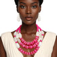 Beaded Fuchsia Stone 3 Layer Tribal Necklace Set
