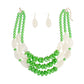 Beaded Green Stone 3 Layer Tribal Necklace Set