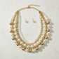 Mixed Media Cream Pearl Gold Chain Layer Necklace