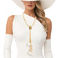 Tassel Long Cream Pearl Rhinestone Gold Necklace