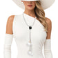 Tassel Long White Pearl Rhinestone Silver Necklace