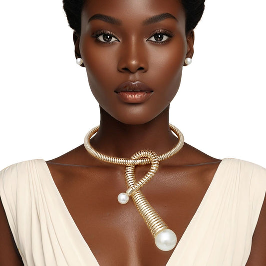 Pendant Handmade Coiled Gold Pearl Loop Necklace