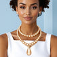 Beaded Gold Teardrop Pendant Double Necklace Set
