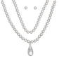 Beaded Silver Teardrop Pendant Double Necklace Set