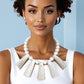 Bib White Pearl Silver Hammered Plate Necklace