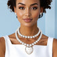 Beaded Silver Heart Pendant Double Necklace Set