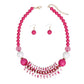 Beaded Funky Fuchsia and White Disc Necklace Set