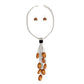 Tassel Silver Mesh Brown Wooden Bead Necklace