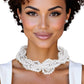 Choker White Woven Silver Ring Collar Necklace