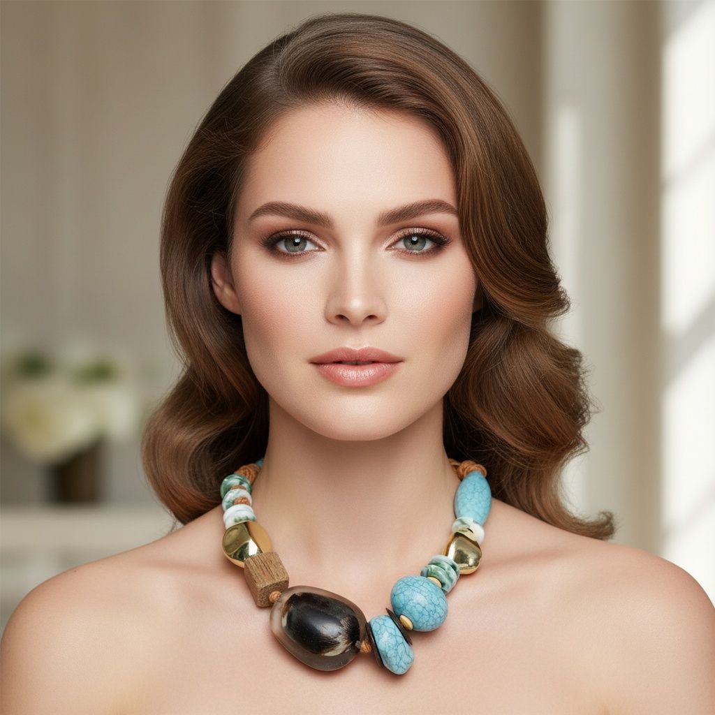 Tribal Natural Elements Turquoise Chunky Necklace