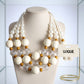 Chunky Ivory Glazed Bead & Pearl Layered Necklace
