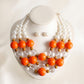 Chunky Orange Glazed Bead & Pearl Layered Necklace