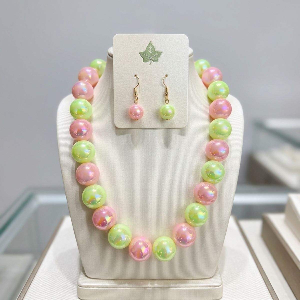 High Gloss Pearlescent Pink Green 24mm Necklace