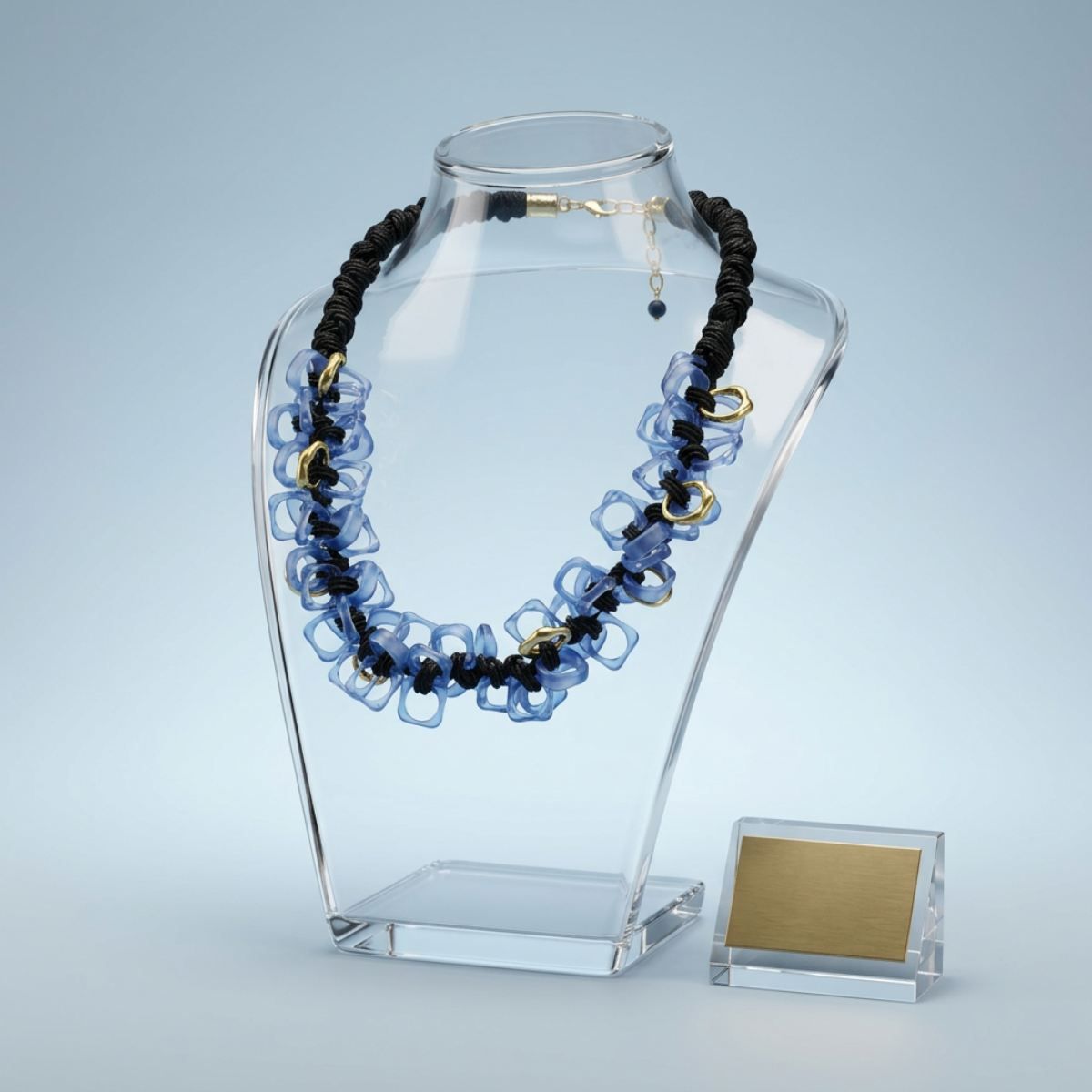 Tribal Marble Blue Square Leather Woven Necklace