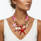 Pink Fabric Starfish and Seashell Charm Necklace