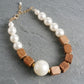Chunky Wooden Cube & Jumbo Pearl Necklace