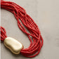 Tribal Coral Red Cube Bead 9 Strand Necklace
