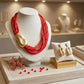 Tribal Coral Red Cube Bead 9 Strand Necklace