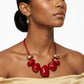 Red Resin Pebble & Cord Bib Collar Necklace Set