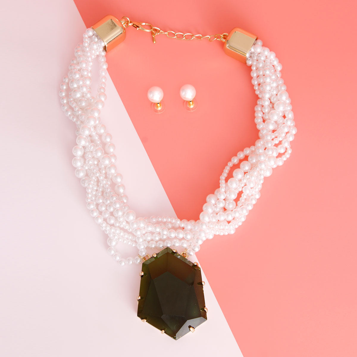 Green Crystal Twisted Pearl Set