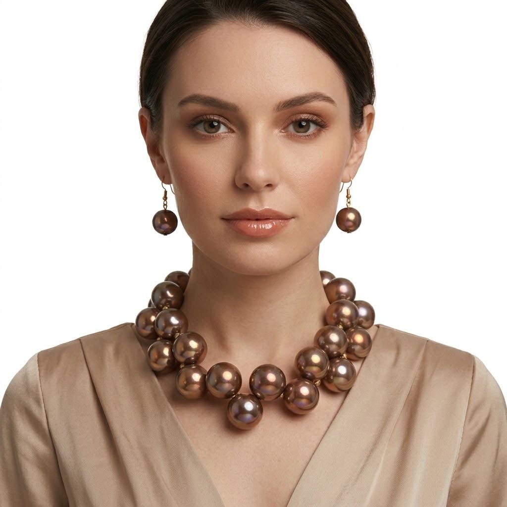 Dark Brown Marble Bubble Ball Bead Necklace