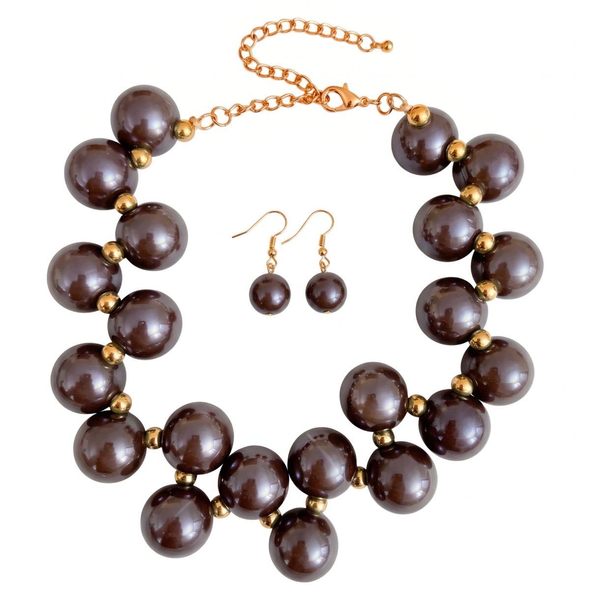 Dark Brown Marble Bubble Ball Bead Necklace