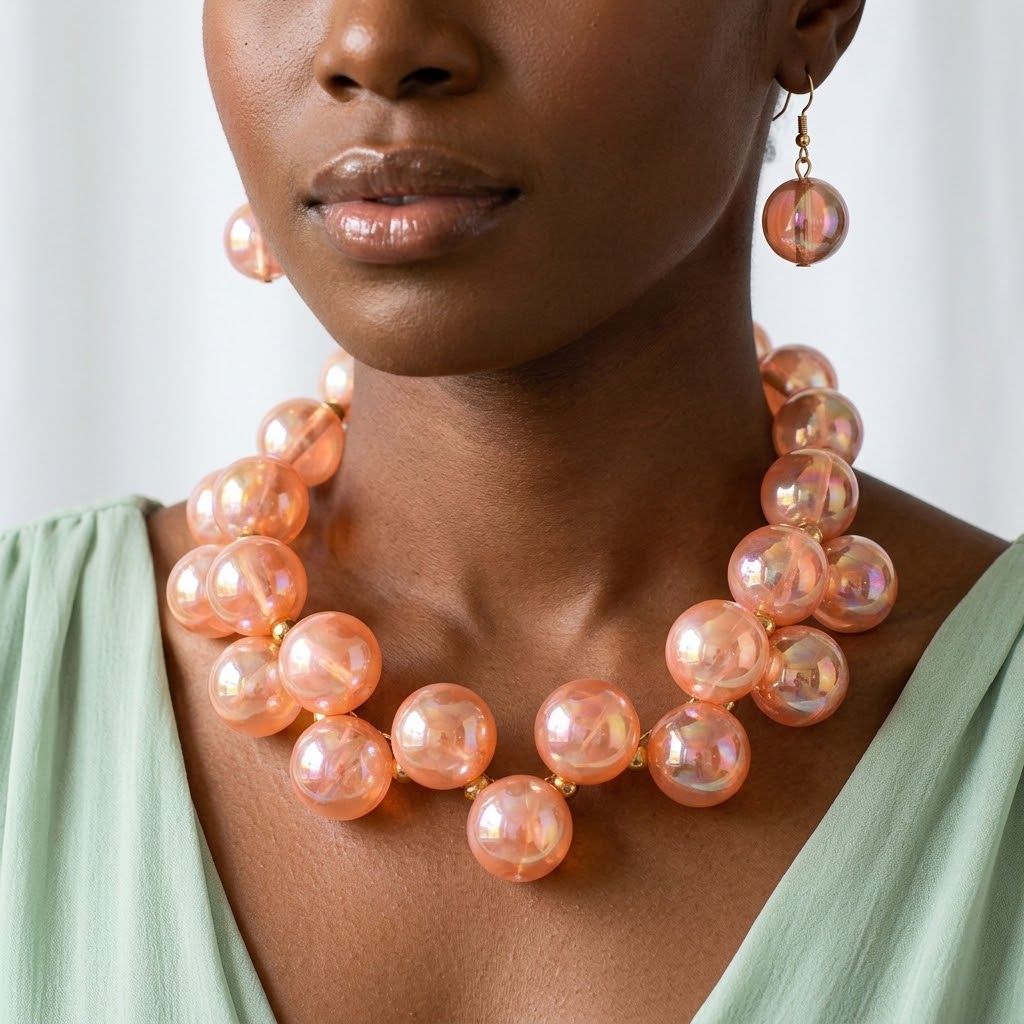 Dark Pink Marble Bubble Ball Bead Necklace